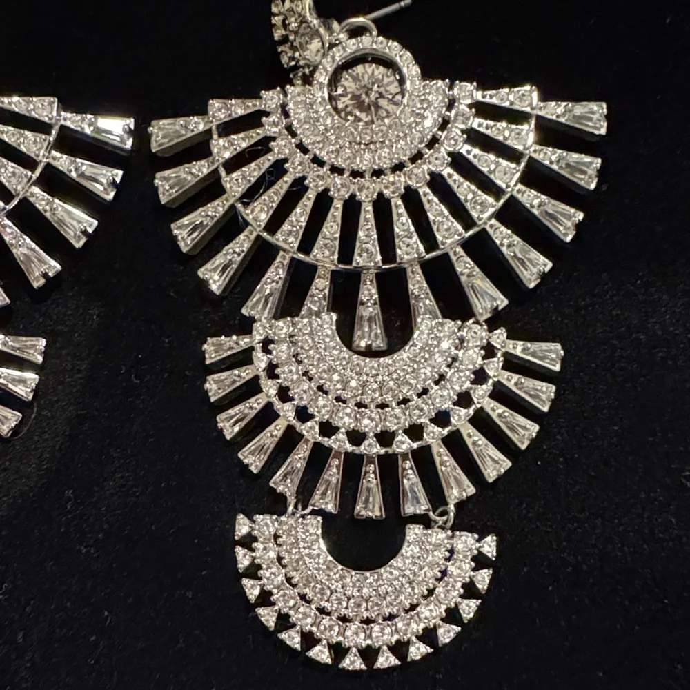 Swarovski Silver Crystal Fan Drop Earrings - Picture 2 of 5